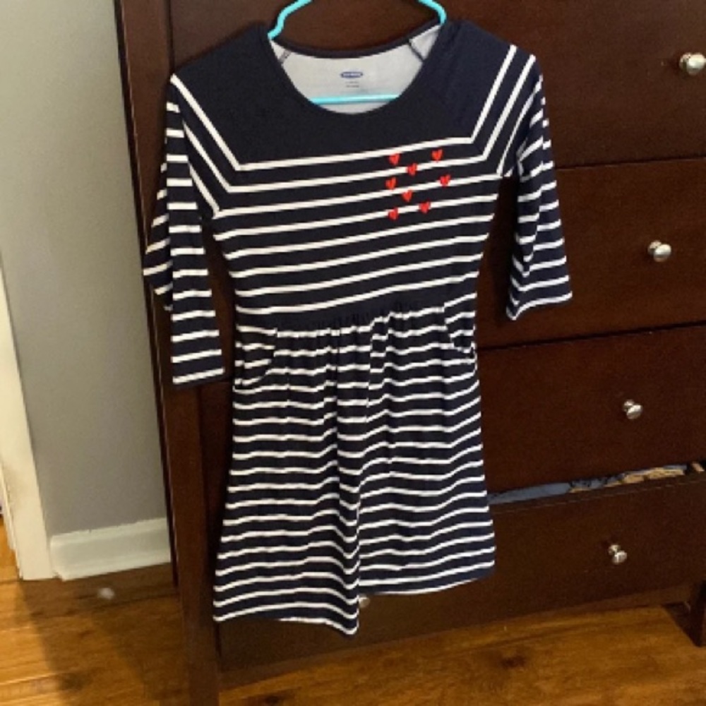 Quarter sleeve blue and white striped dress girls size 10-12